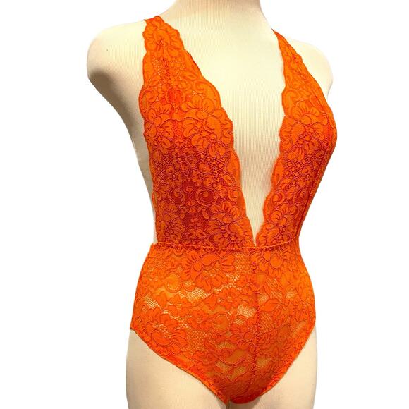 WE ARE HAH Comin In Haht Lace Bodysuit Burnt Orange Pumpkin Spice XS - Picture 4 of 12